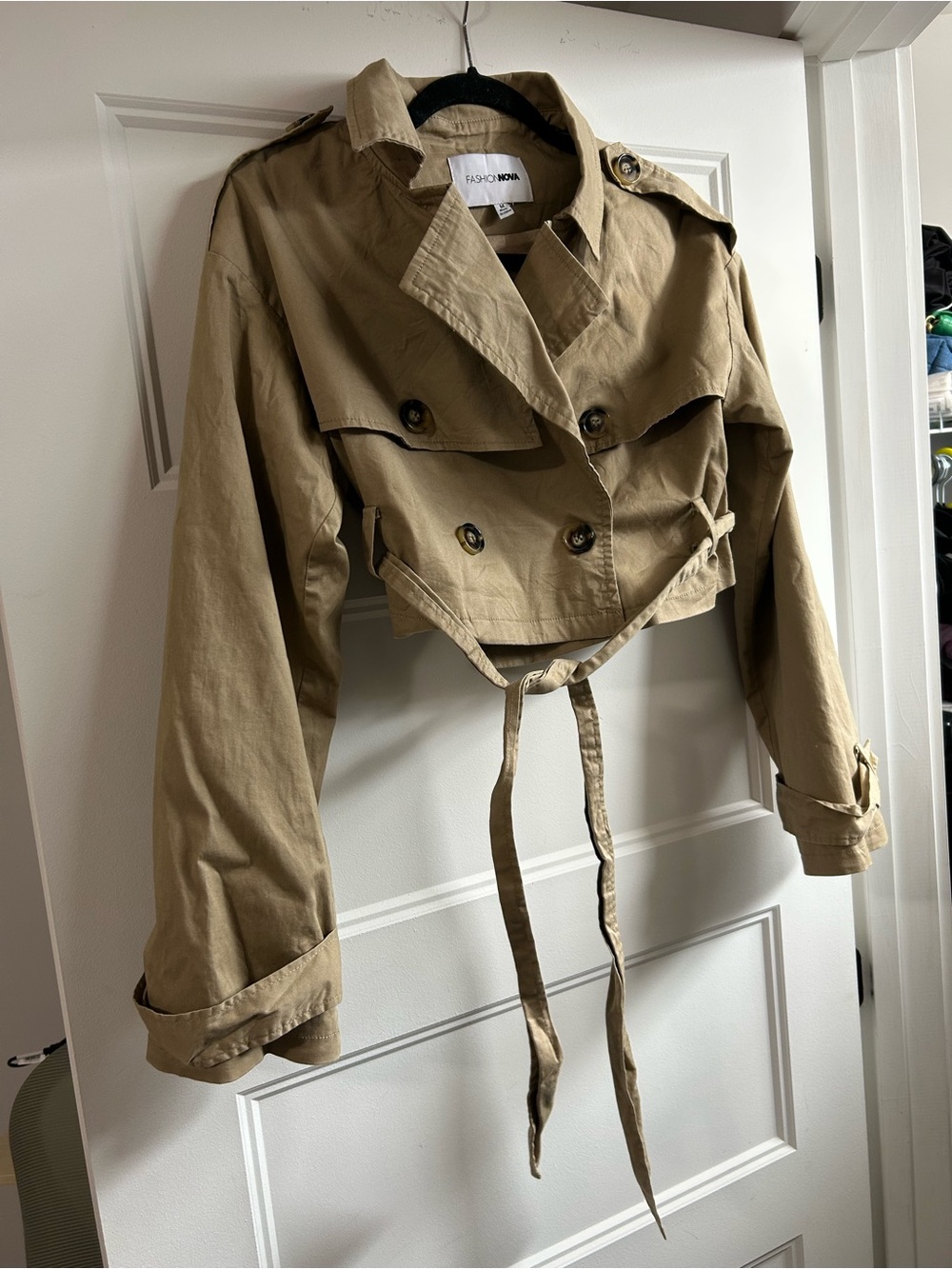 Fashion Nova Cropped Tan Trench Coat with Tie Waist